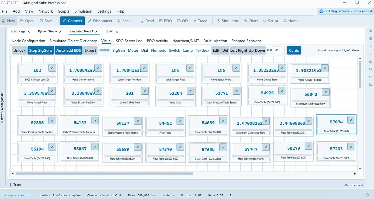 Signal generators on the Visual tab